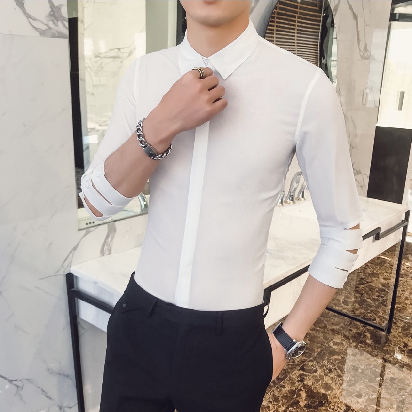 Áo sơ mi nam, Áo sơ mi  tay lỡ làm từ hỗn hơp rợi tổng hợp, co giãn nhẹ, mặc thoải mái, thấm hút mồ hôi N17