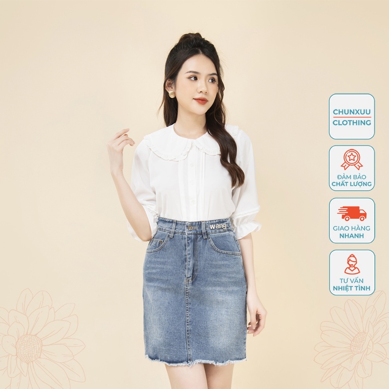Áo sơ mi nữ trắng cổ bèo thiết kế Chunxuu phong cách nhẹ nhàng tiểu thư - XU10