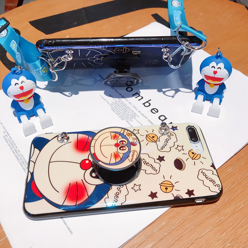 Ốp điện thoại có giá đỡ hình Doraemon cho Samsung J2 J7 Prime Pro Note 8 9 S8+ S9+ S10+ A20 A50 A70 A10