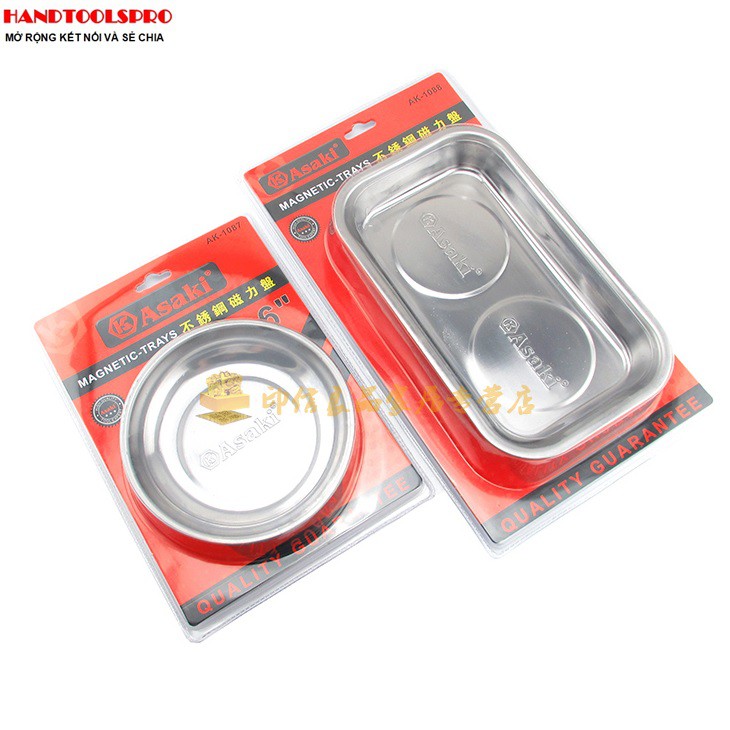 Khay inox tròn và chữ nhật đựng linh kiện có nam châm hít Asaki AK-1087 AK-1088