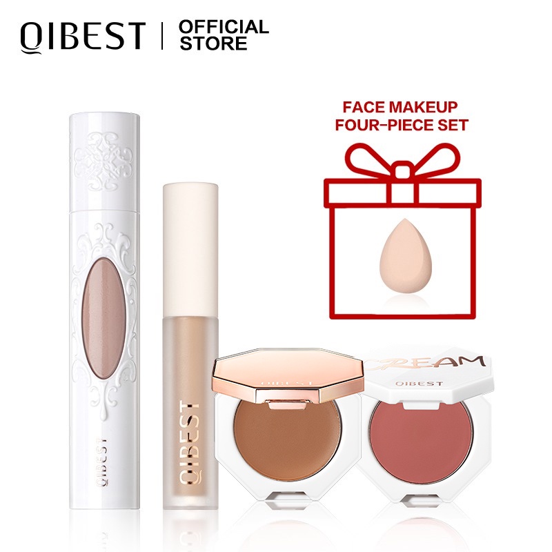 Bộ trang điểm QIBEST gồm kem nền + kem che khuyết điểm + phấn má hồng + kem tạo khối + mút | BigBuy360 - bigbuy360.vn