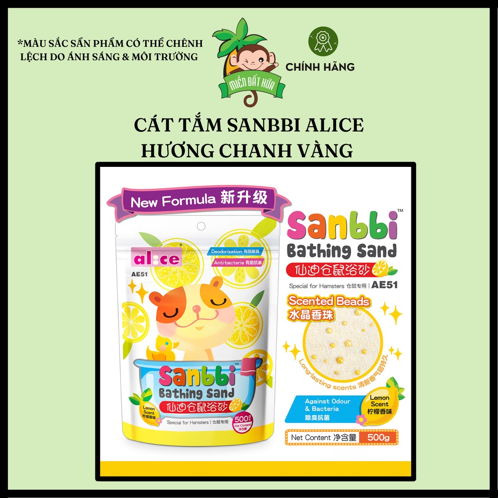 Vệ sinh hamster - Cát tắm Sanbbi 3 mùi hương chanh, phấn em bé, táo chính hãng Alice 500 gram, 1kg dành cho hamster
