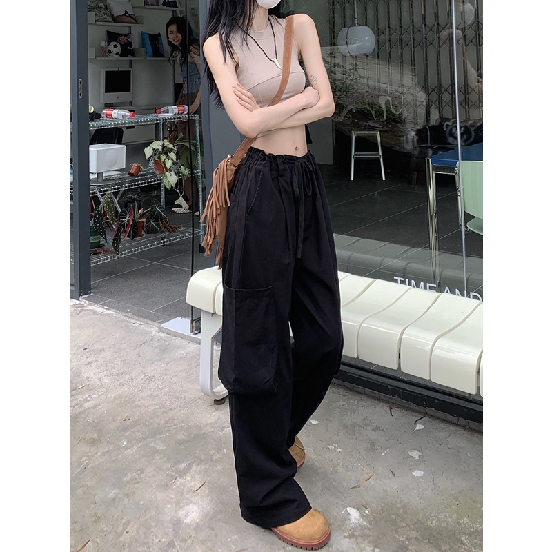 Quần Dài Lưng Cao Ống Rộng Phong Cách Retro Hàn Quốc Với 3 Màu Tùy Chọn