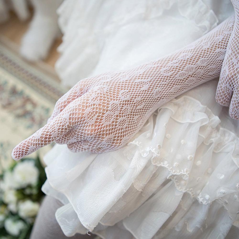 Găng Tay Lưới Nylon Dài Màu Trắng Ngọt Ngào Phong Cách Lolita Cho Cô Dâu