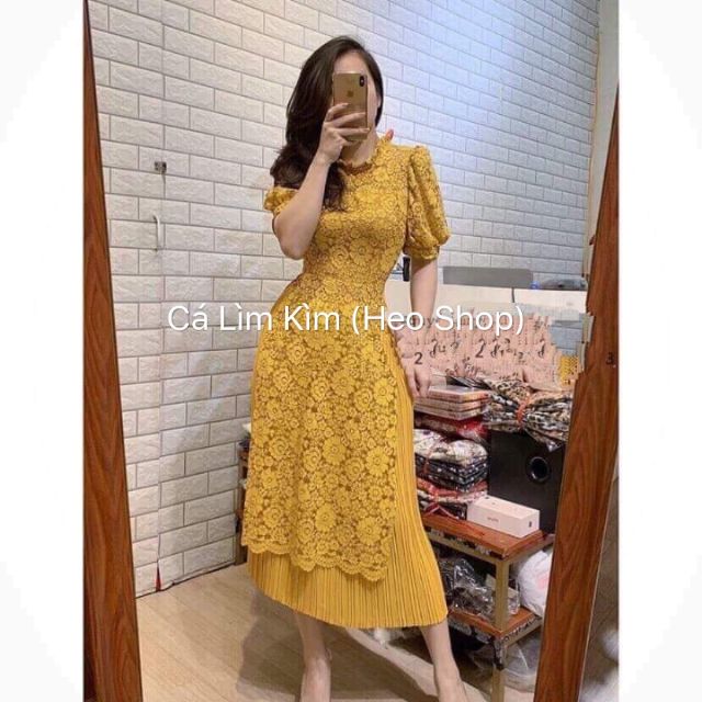 ÁO DÀI REN KÈM CHÂN VÁY XẾP LI