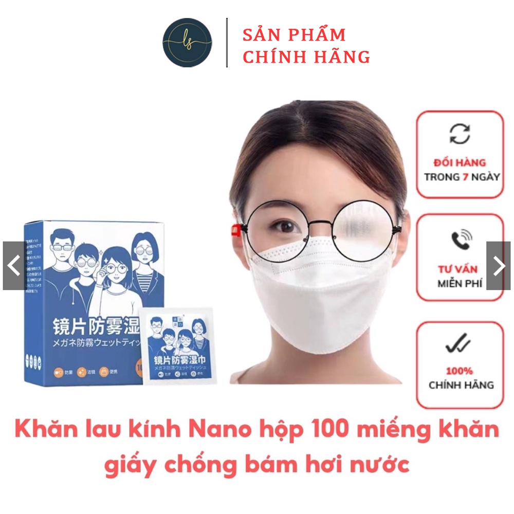 Hộp 100 Miếng Giấy Lau Kính, Khăn Lau Kính Nano Chống Bám Hơi Nước, Lau Sạch Vân Tay Bụi Bẩn Trên Mắt Kính, Điện Thoại