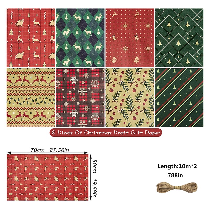 Set 8 Tờ Giấy Gói Quà / Sinh Nhật / Tiệc Giáng Sinh Xinh Xắn