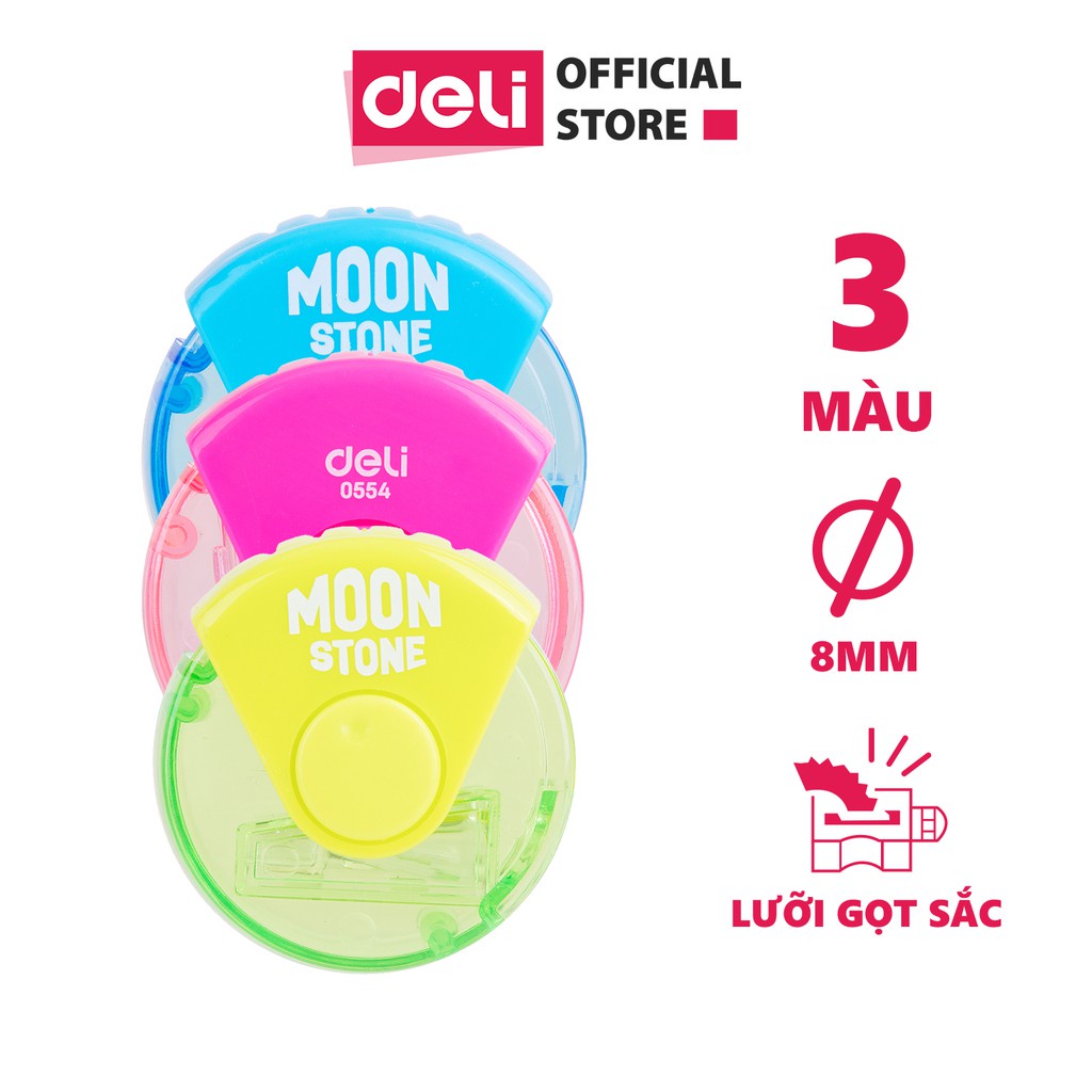 (3 chiếc) Gọt bút chì Deli - E0554 - 2 đầu gọt, lưỡi dao sắc bén, nắp giữ vụn - vpp Quế Anh (sỉ/lẻ)