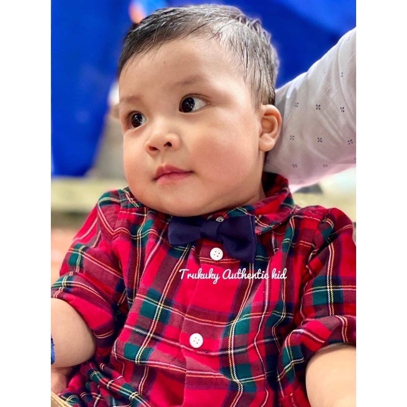 Áo sơ mi kẻ cổ nơ HM sz 2/3y