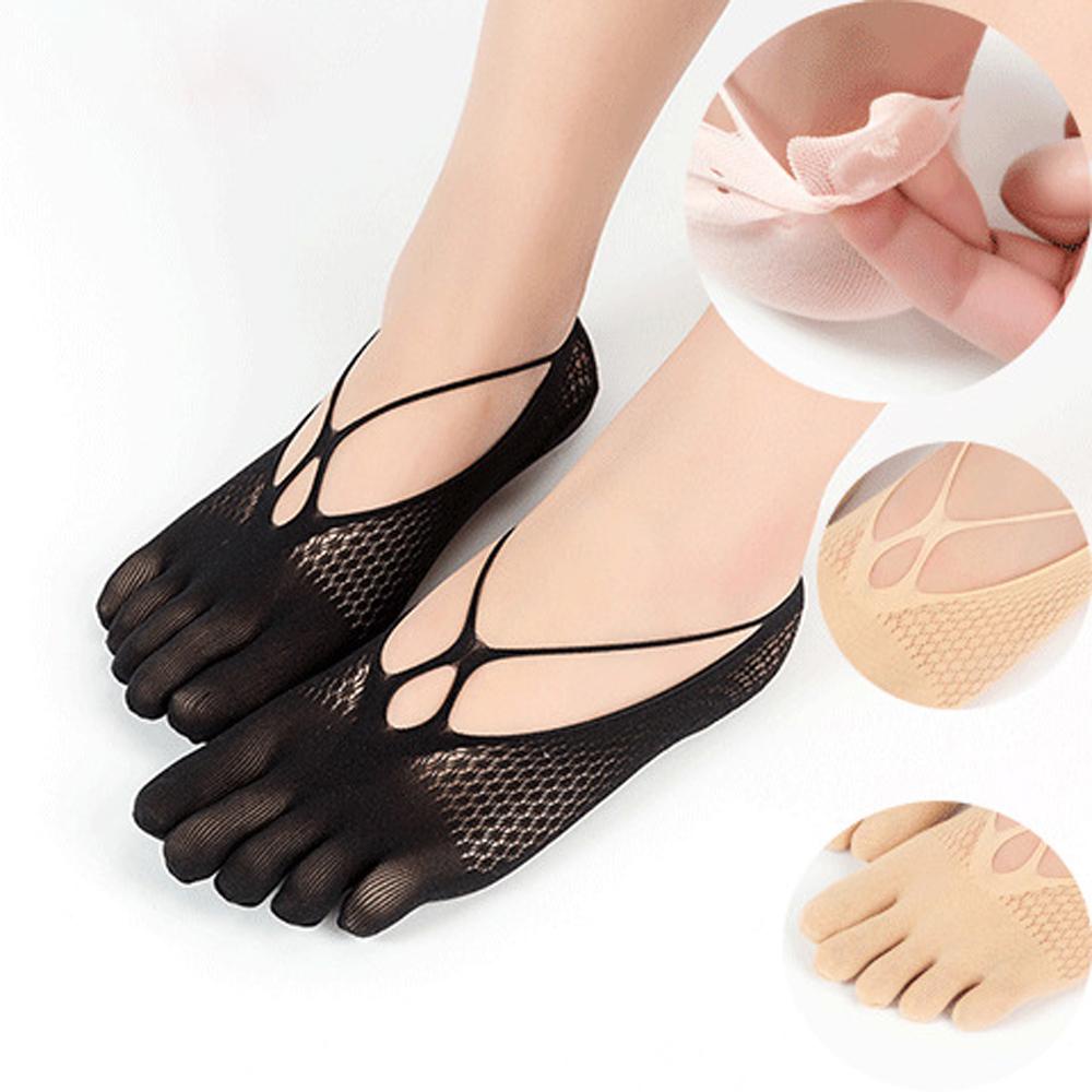 Vớ Xỏ Năm Ngón Chống Trượt Thoáng Khí Bằng Lụa Kính Trong Suốt In Họa Tiết Vui Nhộn