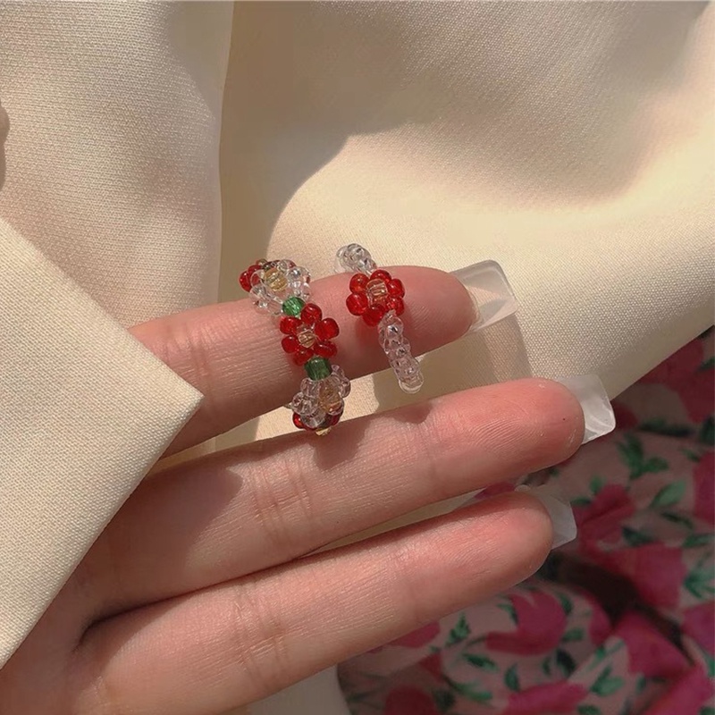 Nhẫn xỏ hạt handmade co giãn tùy chỉnh tạo hình hoa ngọt ngào