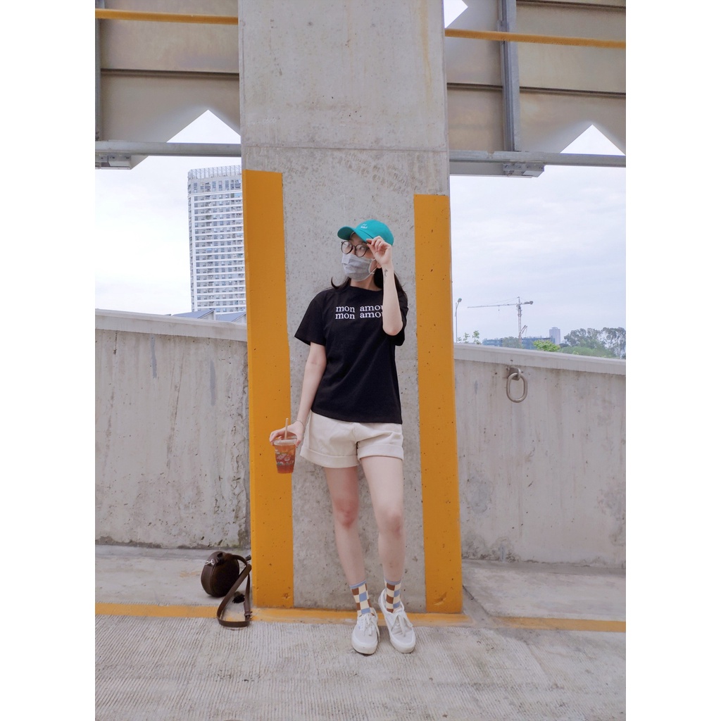 Áo phông nam nữ oversize tay lửng áo đôi in chữ Mon cá tính vải cotton khô cao cấp Quảng Châu hottrend mùa hè ẢNH THẬT