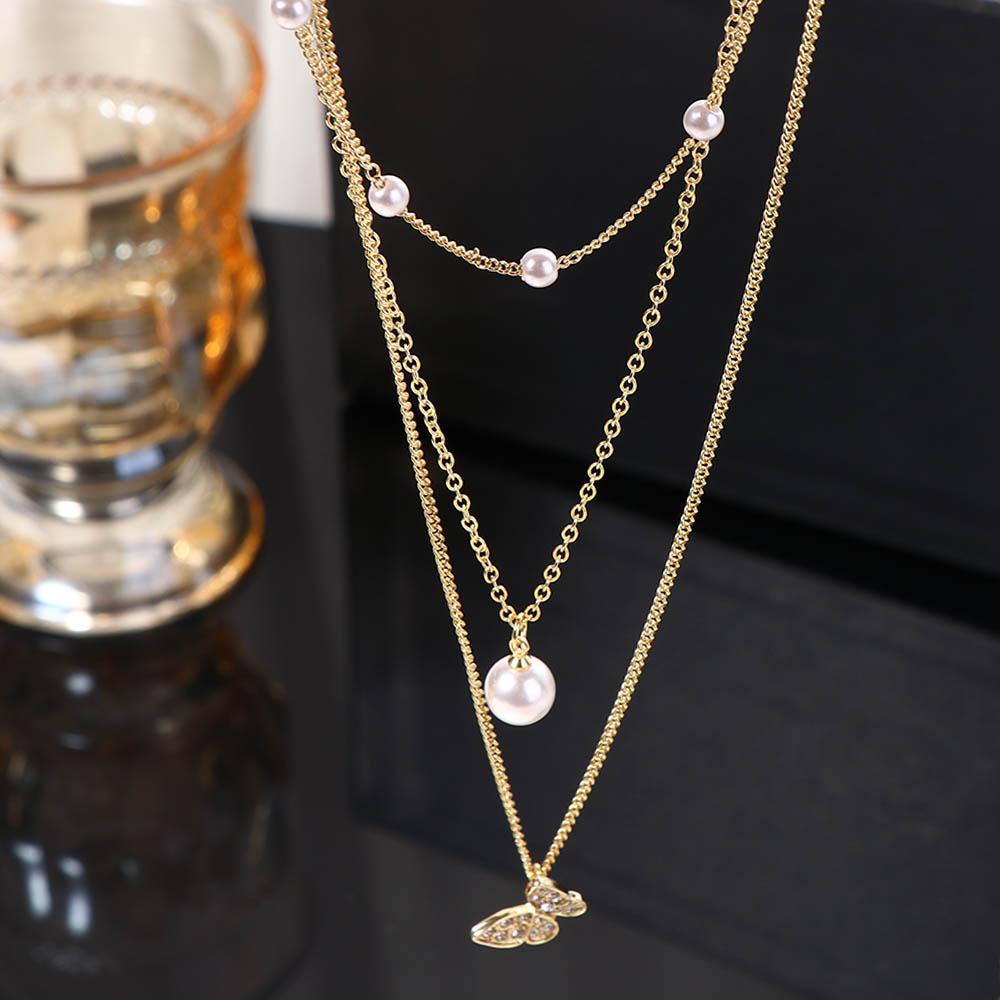 AROMA Vòng Cổ Nhiều Lớp Mặt Hình Bướm Đơn Giản Phong Cách Hàn Quốc Cho Nữ