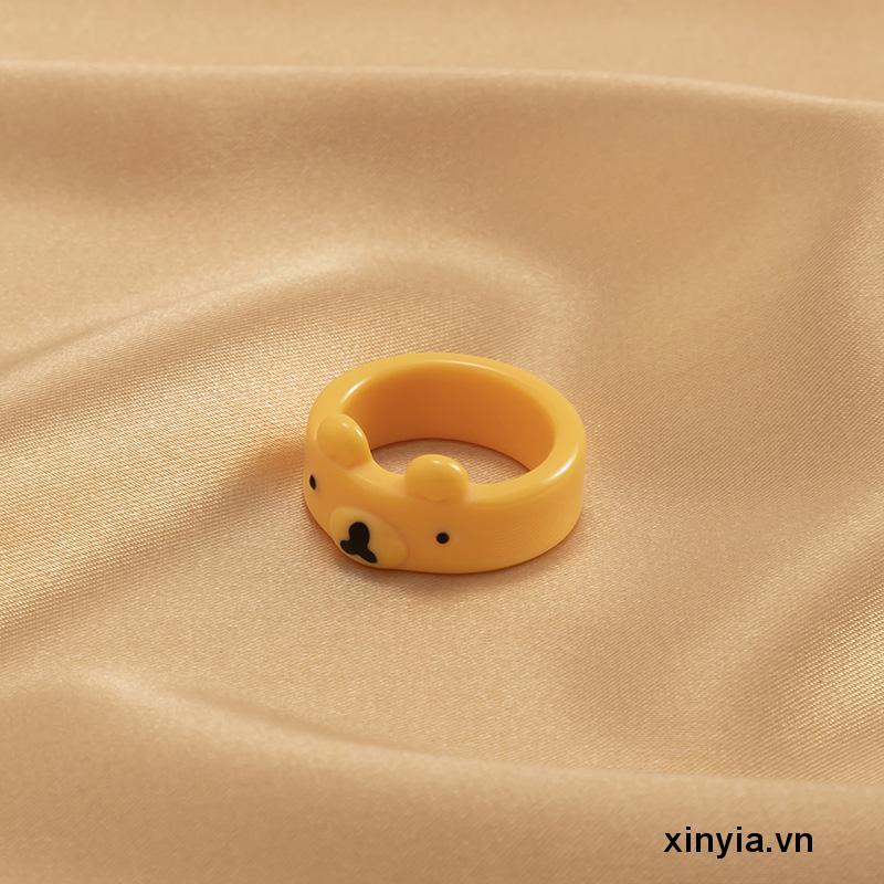 Nhẫn bằng nhựa resin mịn hình gấu hoạt hình màu sắc ngọt ngào dễ thương thanh lịch cho nữ