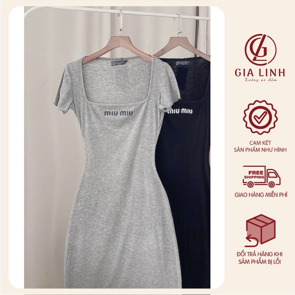 Đầm body dáng dài chất thun gân co giãn, váy cổ vuông tay ngắn thích hợp mặc đi chơi đi làm hay dự tiệc | BigBuy360 - bigbuy360.vn