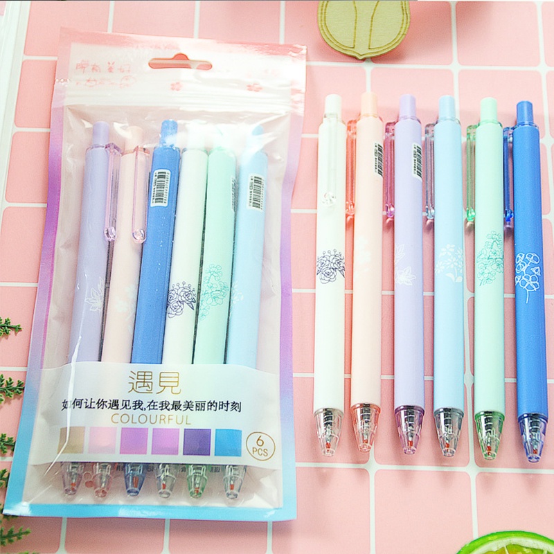 Set 6 Bút Mực Gel Kiểu Dáng Đơn Giản Xinh Xắn