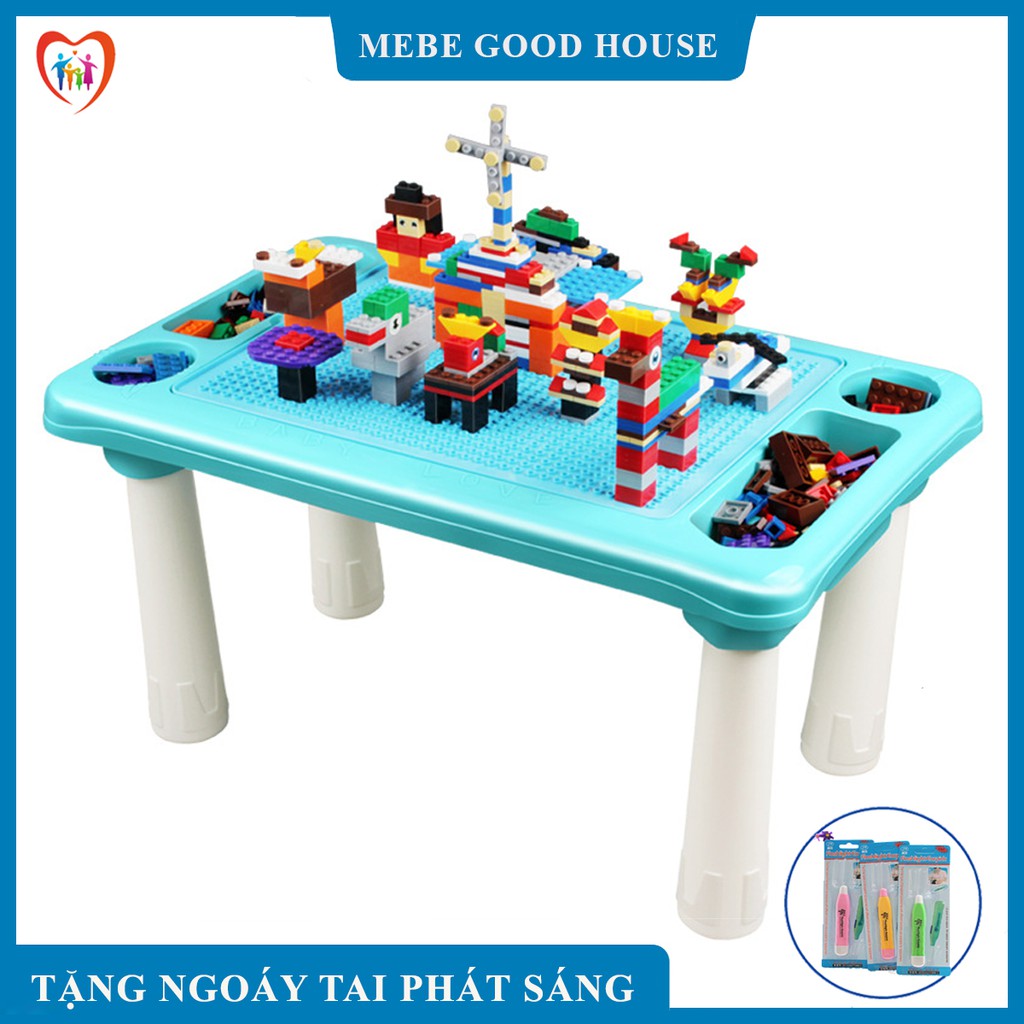Bàn xếp hình lego đa năng 300 chi tiết, bàn xếp hình có ngăn cất đồ tiện dụng cho bé, bảo hành 6 tháng