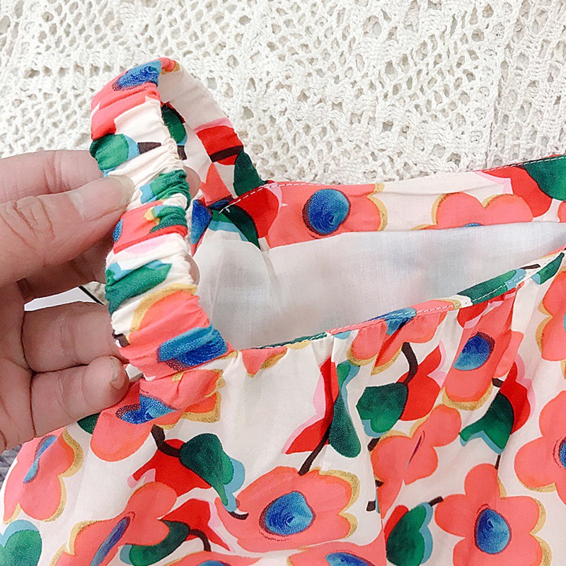 Đầm Hai Dây Họa Tiết Hoa Dễ Thương Phong Cách Hàn Quốc Thời Trang Mùa Hè Cho Bé Gái