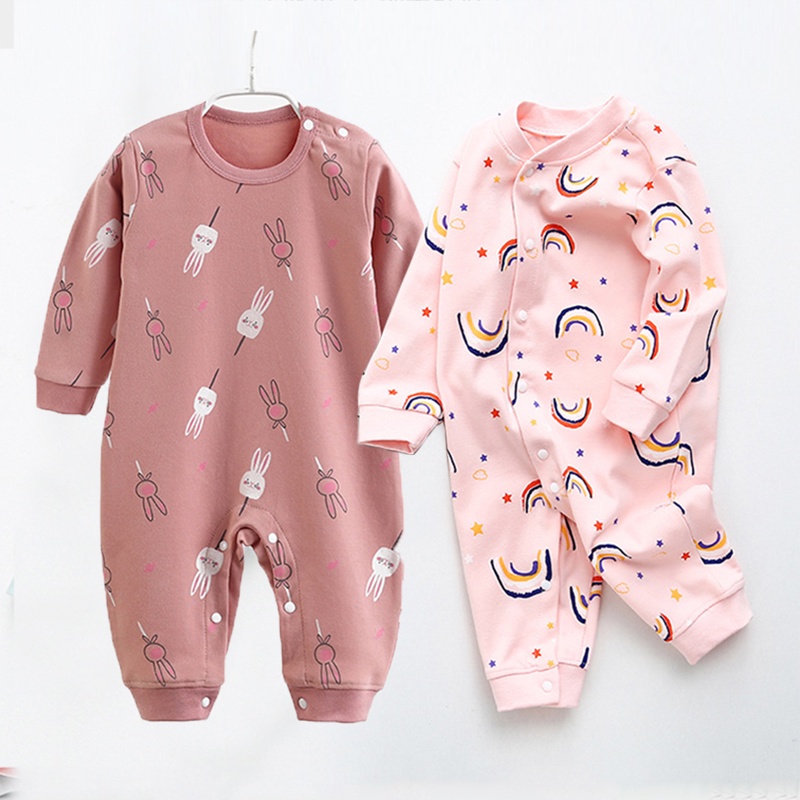 Áo Liền Quần Tay Dài Vải Cotton Mềm In Hình Hoạt Họa Thời Trang Xuân Thu Cho Bé Gái Sơ Sinh