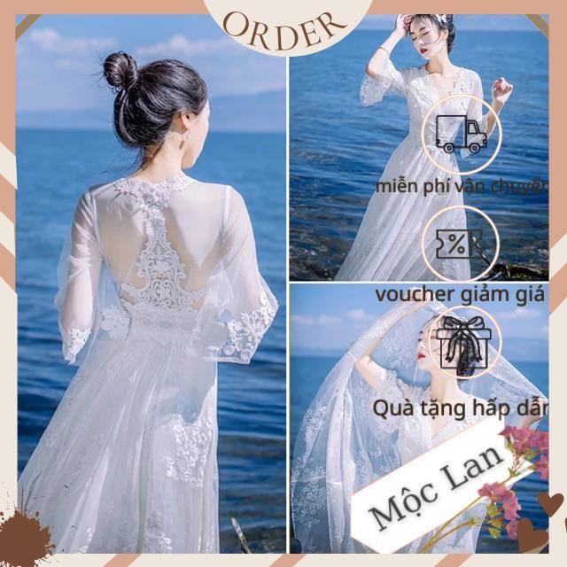 (MộcLan ORDER) váy ren cao cấp thêu hoa văn nổi trên thân áo -hàng chuẩn không phai hàng xưởng may lại