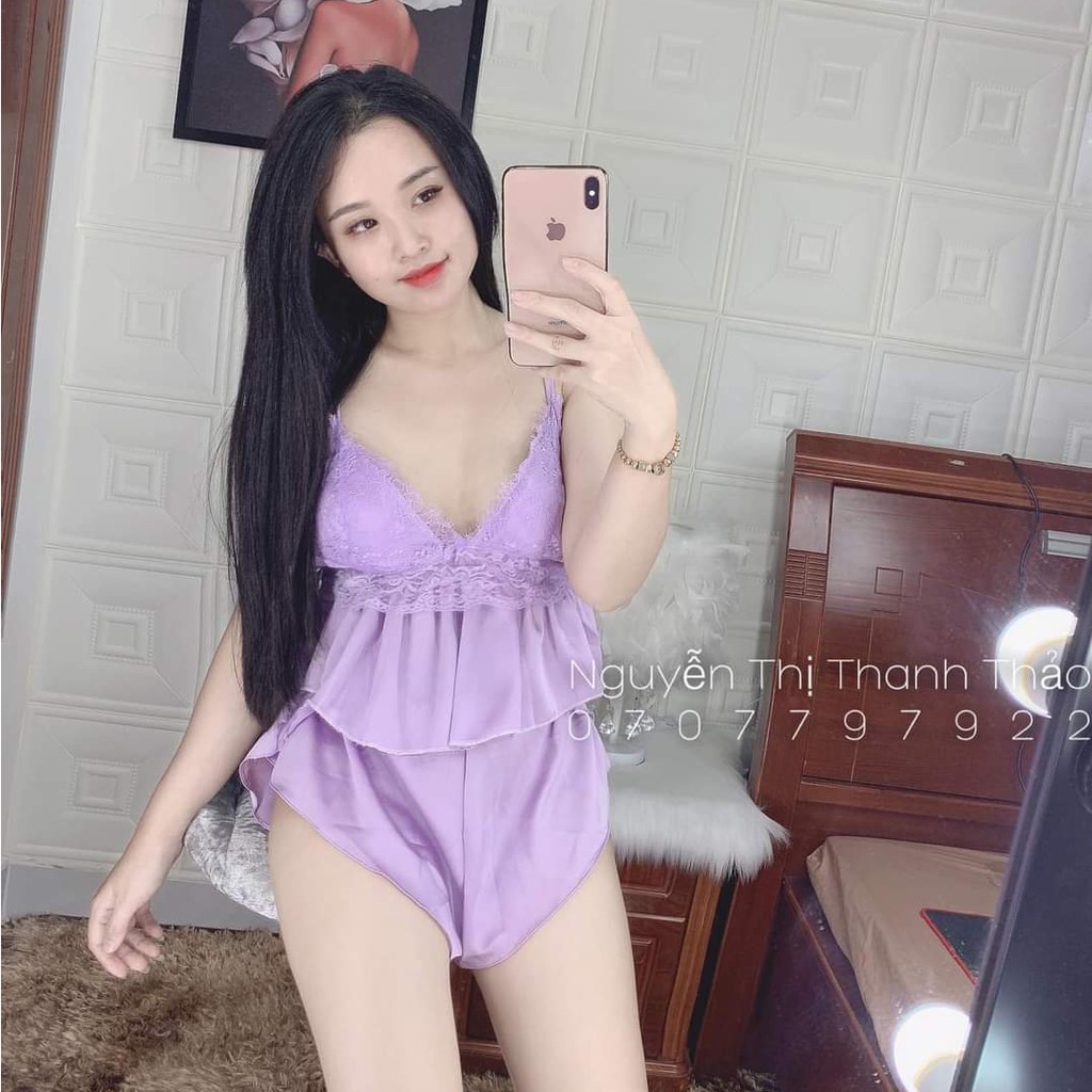 Đồ ngủ sexy ❣️❣️ ❣️❣️ Đồ ngủ lụa cột dây sau, đồ ngủ lụa satin Freesize 40-60 kg