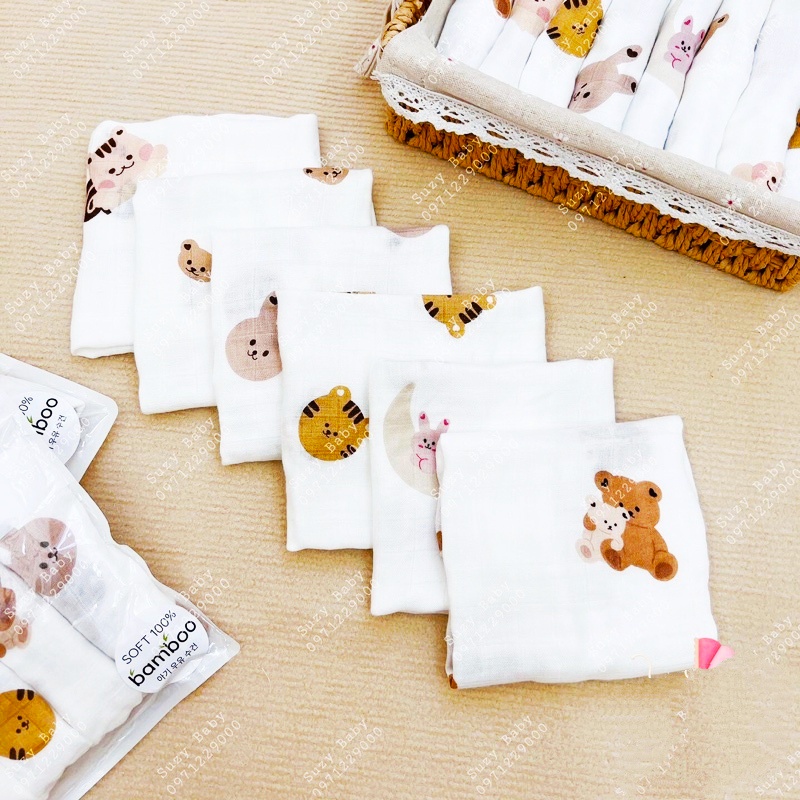 Set 6 khăn sữa bamboo 4 lớp xuất Hàn Quốc cho bé siêu xinh