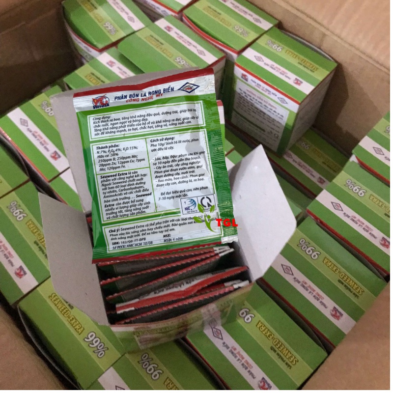 Phân Bón Lá Rong Biển SEAWEED-EXTRA 99% - Phân bón rong biển kích thích ra hoa, chống rụng hoa, tăng đậu quả, Gói 10gr