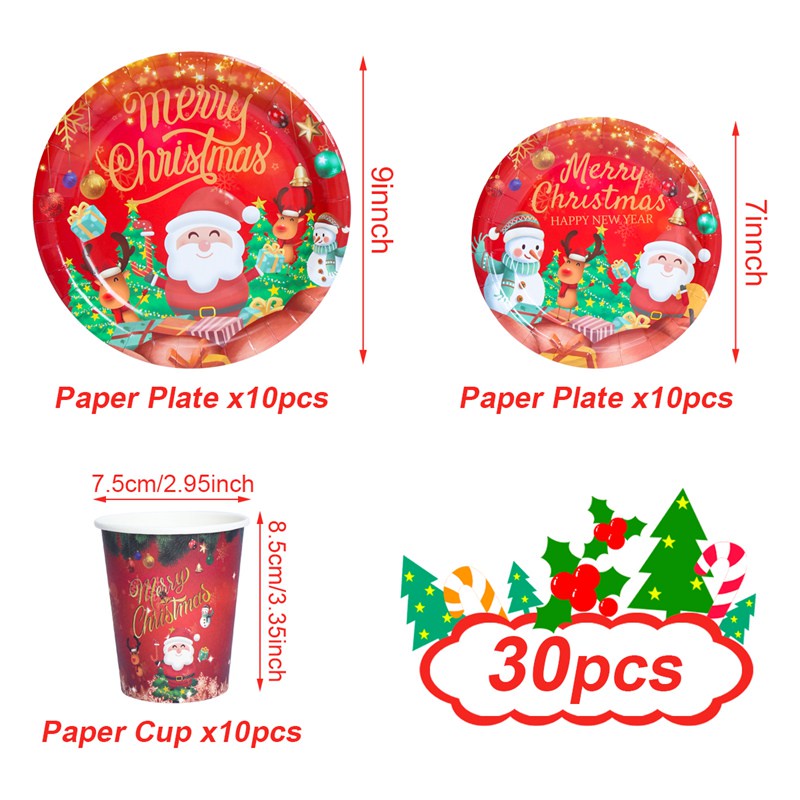 Bộ Cốc Đĩa Dùng Một Lần In Hình Ông Già Noel Màu Đỏ Đen Cổ Điển Dùng Trang Trí Bàn Ăn Dịp Giáng Sinh 2023