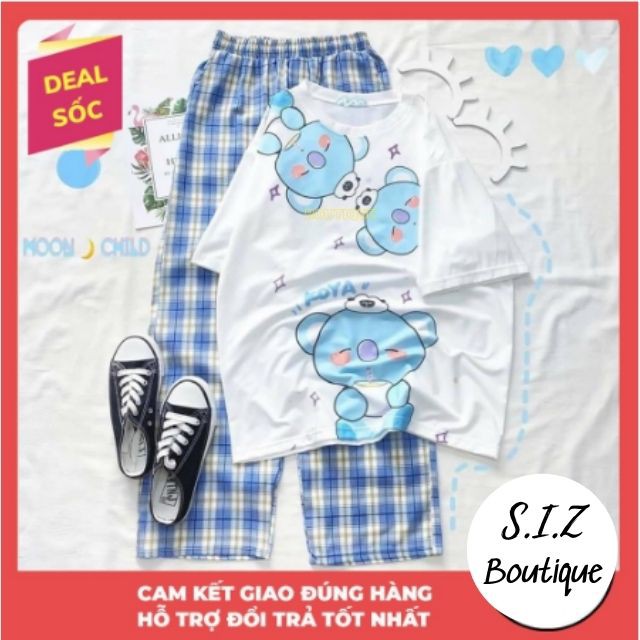 Set Đồ Bộ Nữ Quần Caro Kate Ống Rộng NHIỀU MẪU * Đồ Bộ Hoạt Hình Freesize S.I.Z Fashion
