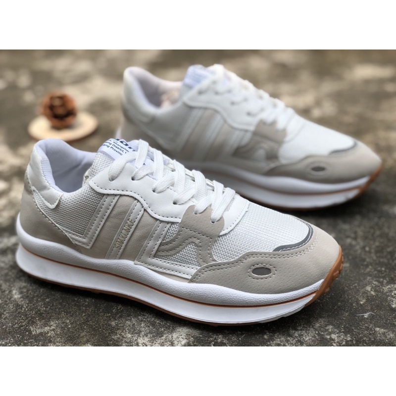 Giày thể thao sneaker nữ SE phong cách ULZZANG cổ thấp vải thoáng khí đế độn tôn dáng phối 2 SỌC màu trắng xám