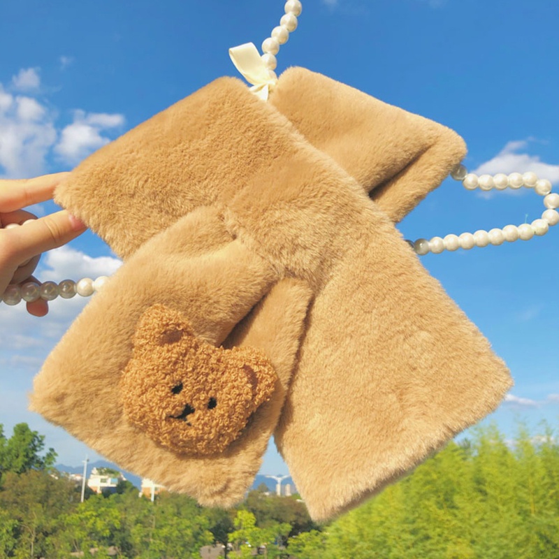 Khăn Choàng Cổ Bằng Lông Giả Hình Gấu Giữ Ấm Cho Bé