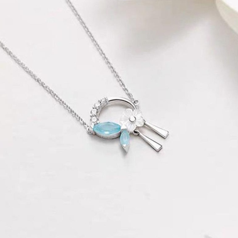 Dây chuyền bạc sang trọng đính đá màu xanh ngọc dành cho nữ  MEZI Jewelry - ATJ7030D