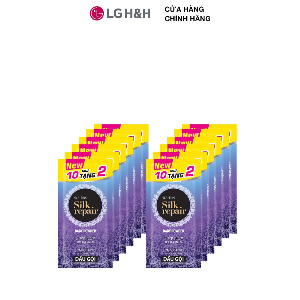 [Mua 10 tặng 2] 12 gói dầu gội chăm sóc và nuôi dưỡng tóc Elastine Silk Repair - hương Phấn em bé - gói 6ml
