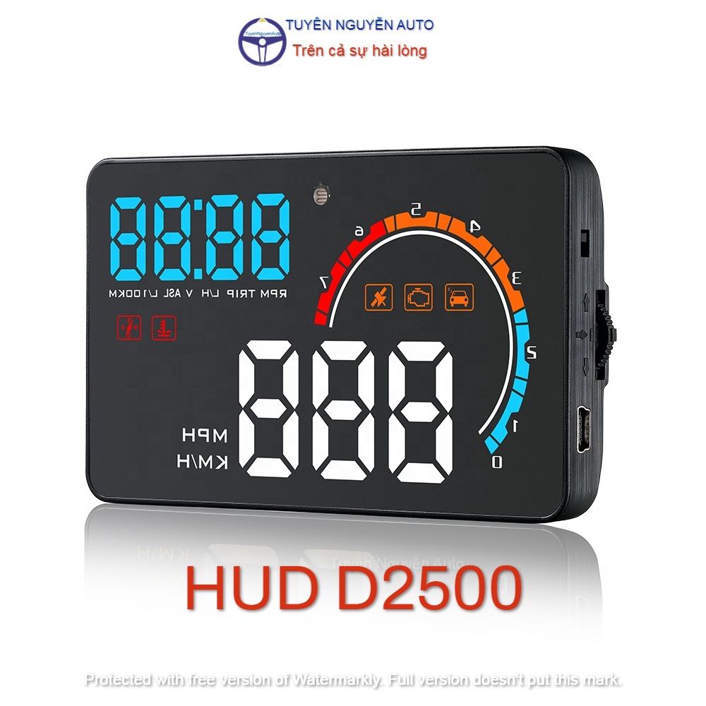 HUD D2500 hiển thị tốc độ và cảnh báo tốc độ ô tô xe hơi màn hình hắt kính cắm cổng OBD2 + USB GPS