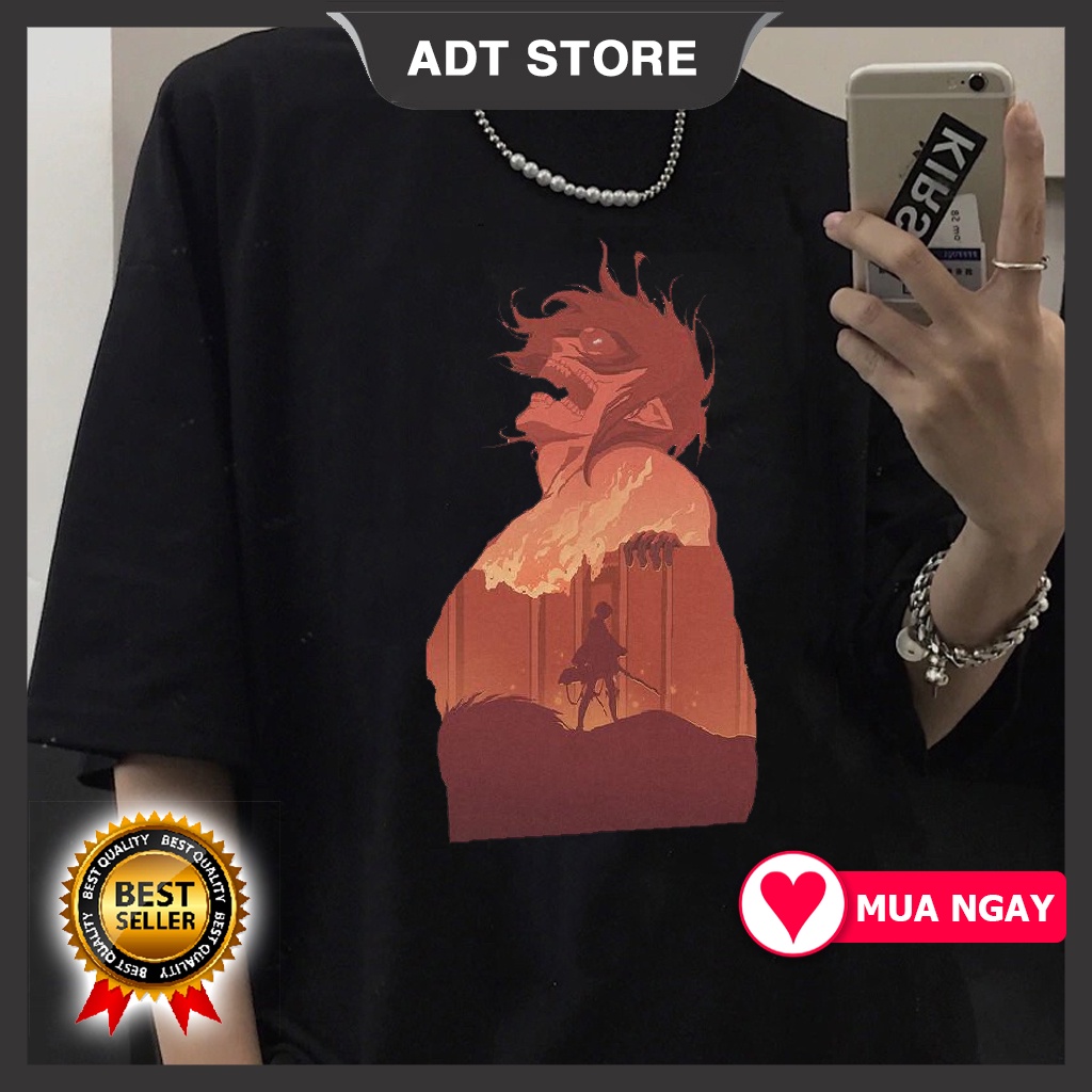 Top 4 Áo thun in hình attack on titan AOT Eren Yeager Anime màu đen độc đẹp giá siêu rẻ cực HOT