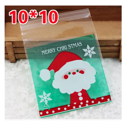 Set 10, 20, 50 túi kiếng đựng bánh cookie, quà tặng ông già noel cute 10 x 10 cm