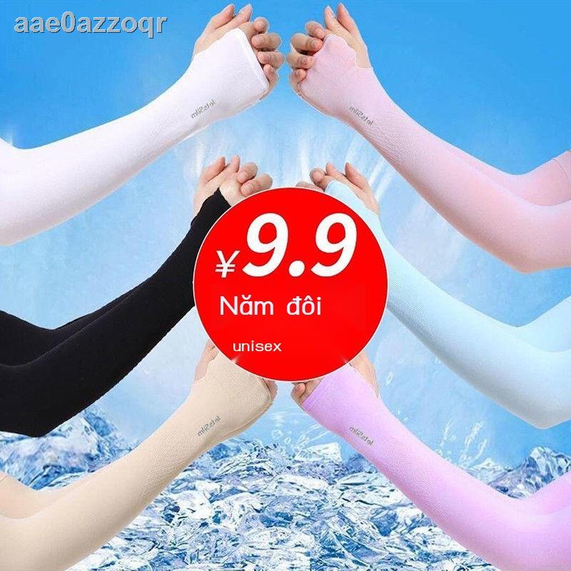 ( Sẵn)Năm cặp tay áo chống nắng, băng, lụa băng cho nam và nữ, lái xe mùa hè, màu trơn, phiên bản mở rộng,