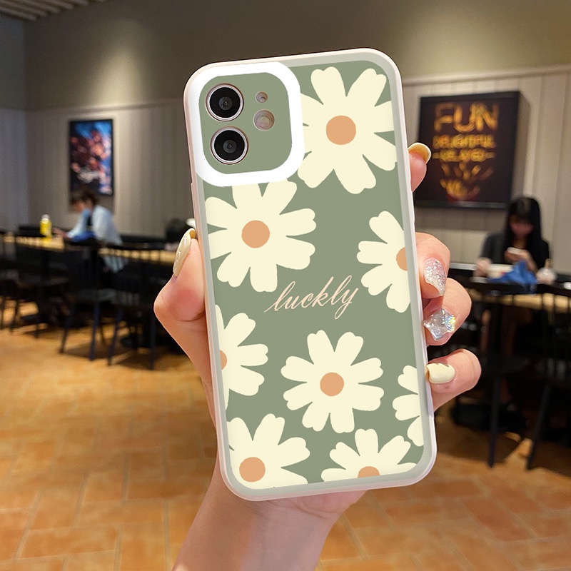 Ốp iphone cạnh vuông bo viền hoa trắng nền xanh cho 11/11pro/11promax/6/7/8/plus/x/xr/xsmax/12 pro max/13 pro max-g61