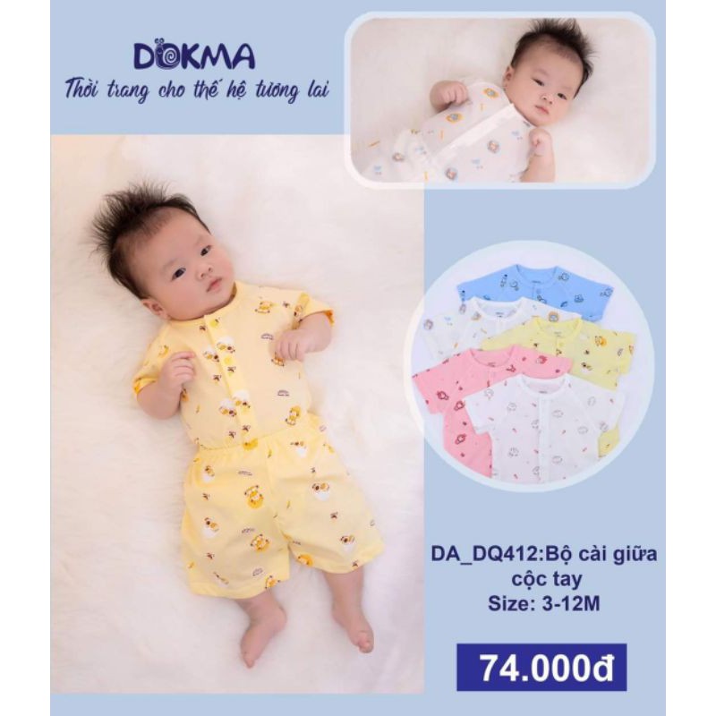 Bộ cộc tay cúc vai vải petit #DOKMA mềm mỏng mát cho bé 5-15ký mát