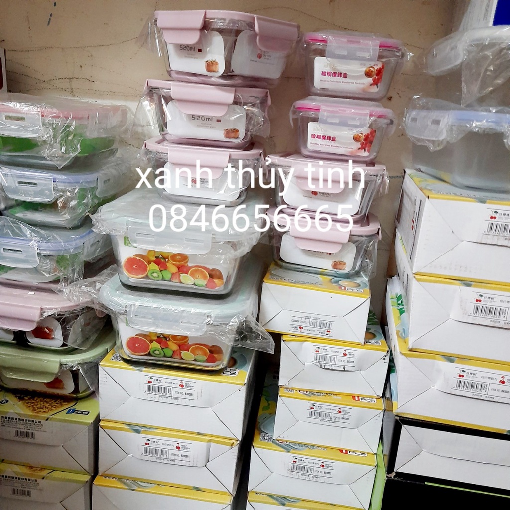 Hộp cơm thủy tinh cao cấp chia ngăn 1000ml (Không chọn màu nắp, kiểu nắp)