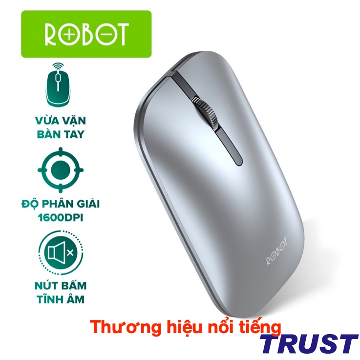 Chuột Không Dây Tĩnh Âm ROBOT M510 USB Nano 2.4GHz Độ Phân Giải 1600DPI Chuột Nhấp Im Lặng Silent Con Lăn Kim Loại