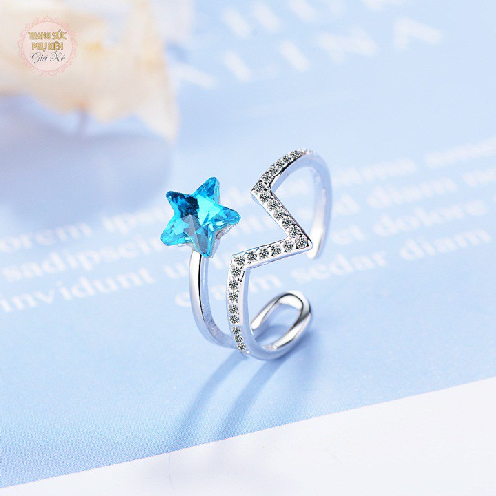 Nhẫn nữ thời trang phong cách Hàn Blue Star, bạc ý S925 cực xinh N36