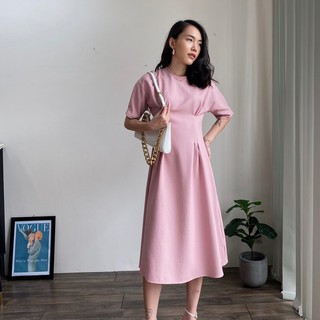 Đầm Hồng Xếp Li Eo EDINI - D1137