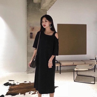Váy cotton lệch vai