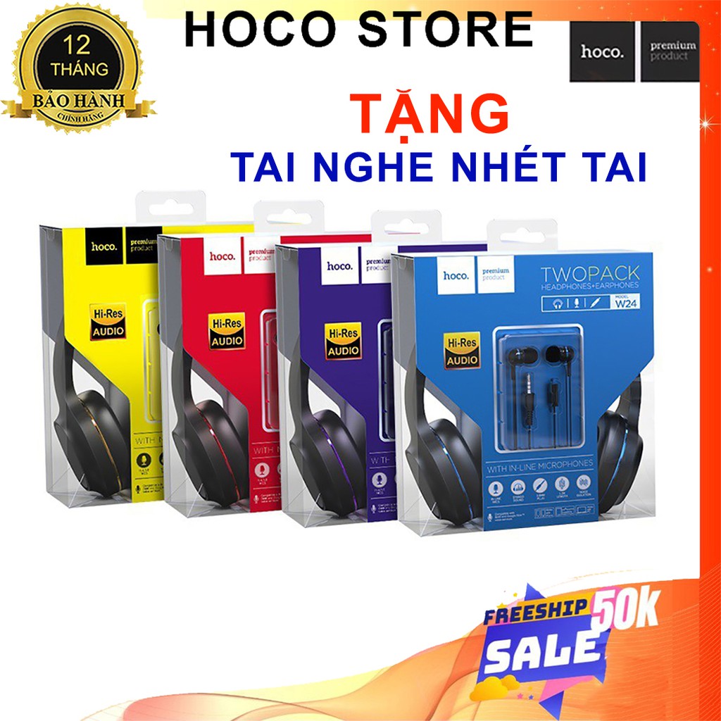 ⚡NowShip⚡ Tai Nghe Âm Thanh Hay Chụp Tai Hoco W24 Tặng Tai Nghe Dây 3.5mm Cho iPad iPhone Android Máy Tính...