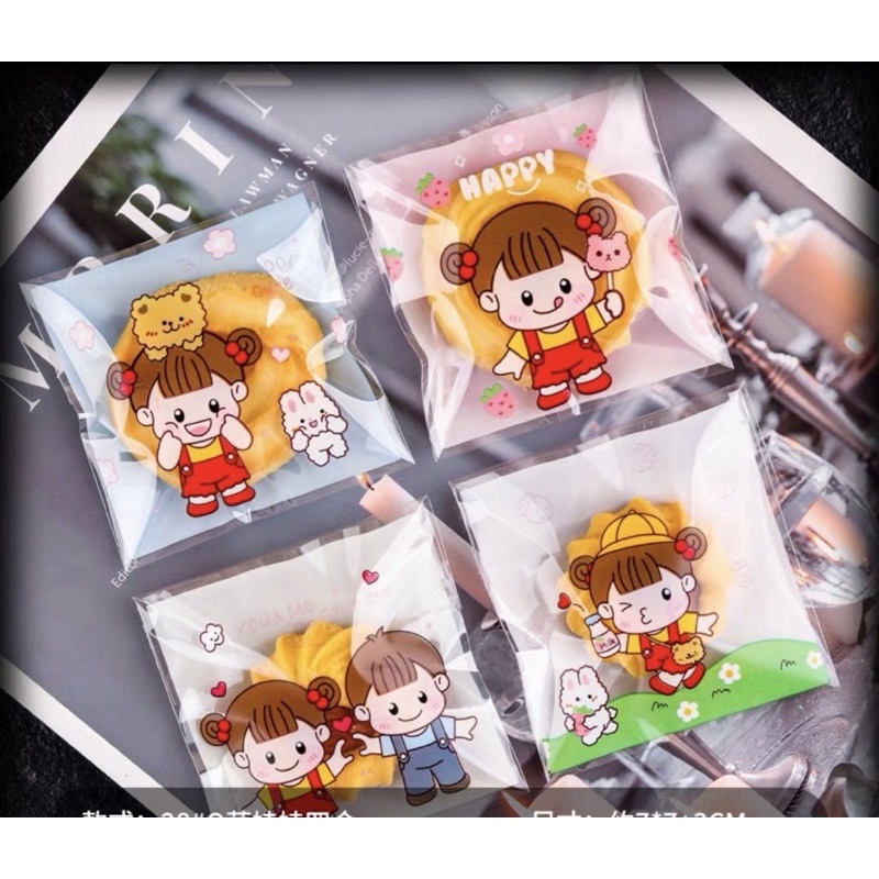 set 95-100 vỏ túi dán keo kt 7x7cm đựng bánh