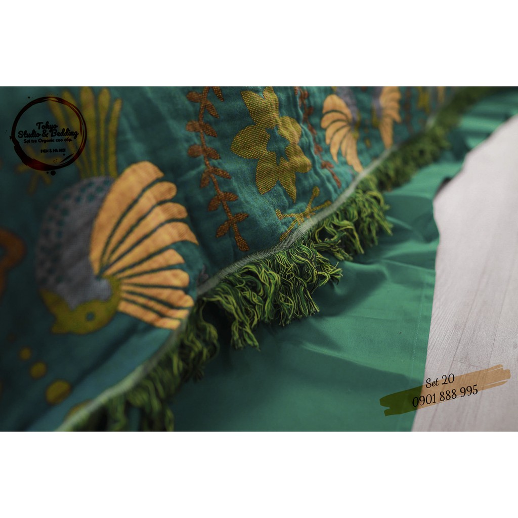 Set 20_Chăn Xô Cotton Sợi tre Organic_Dòng Basic &amp; Ga gối Lụa