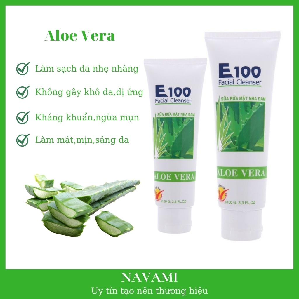 Sữa rửa mặt nha đam E100 aloe vera facial cleanser 100g