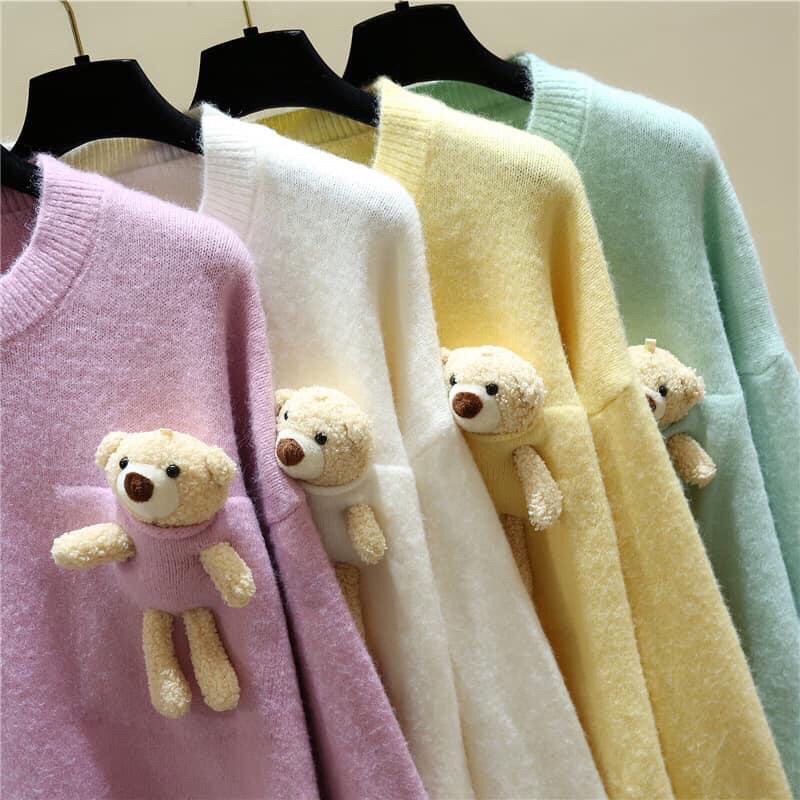 Áo len nữ, Áo len gấu túi ngực, chất len dày dặn | HÀNG LOẠI 1 | dễ phối đồ