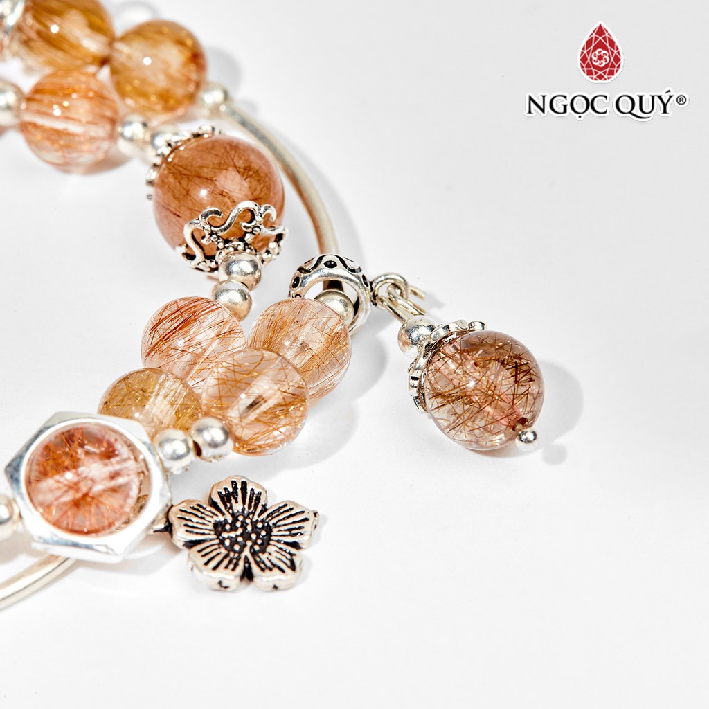 Vòng tay TA tóc đỏ cam charm hoa hạt 7mm - Ngọc Quý